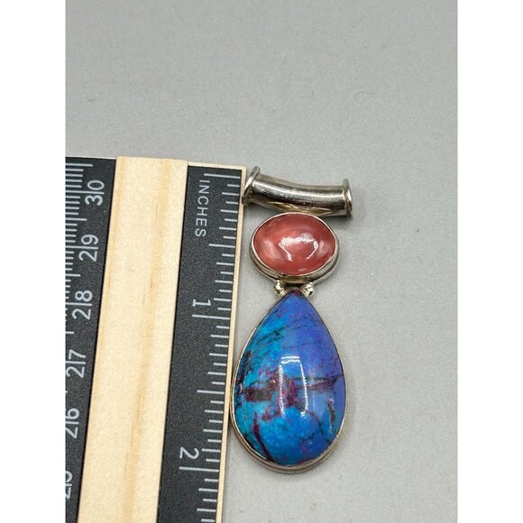 Sterling Silver 925 Blue and Pinkish Semi Precious Teardrop Stone Pendant - Picture 5 of 6